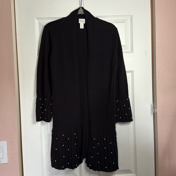 Chico's Sweaters - Chico's Black Knit Cardigan with Pearl embellishments size 4 ( chicos 0)